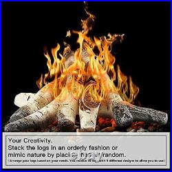 Uniflasy Gas Fireplace Logs 6pcs Ceramic White Birch Wood Fireplace Gas Logs