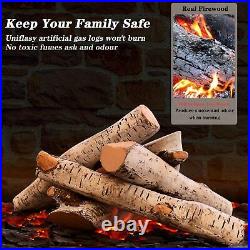 Uniflasy Gas Fireplace Logs Set Ceramic White Birch for Intdoor Inserts, Vent