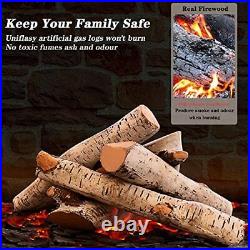 Uniflasy Gas Fireplace Logs Set Ceramic White Birch for Intdoor Inserts Vente