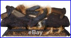 Vented Gas Fireplace Grate Logs Dual Burner Decorative Fire Glass/Rocks 24 in