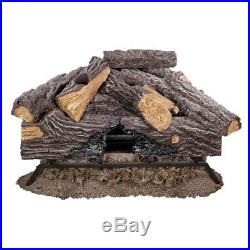 Vented Gas Fireplace Log Set 24 in. Dual-Burner Heater Decorative Fire Rocks New