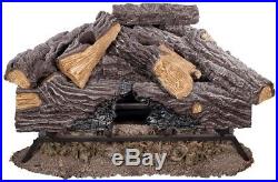 Vented Gas Fireplace Log Set Dual-Burner Heater Decorative Fire Glass/Rocks 24
