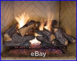 Vented Gas Fireplace Log Set Dual-Burner Heater Decorative Fire Rocks 24 in