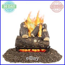 Vented Gas Fireplace Log Set Warmer Decorative Fire Glass Rocks Heater 18 in