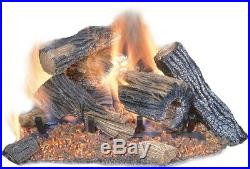 Vented Gas Fireplace Logs Dual Burner Decorative Rocks Glowing Embers 24 in