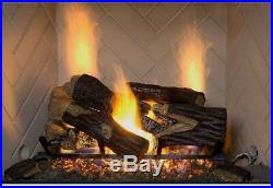 Vented Gas Fireplace Logs Dual Burner Decorative Rocks Glowing Embers 24 in