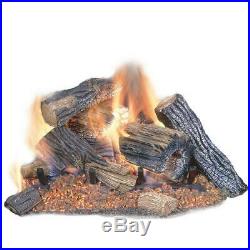 Vented Natural Gas Fireplace Logs Set 24in 60,000 BTU Indoor Realist Chimney Oak