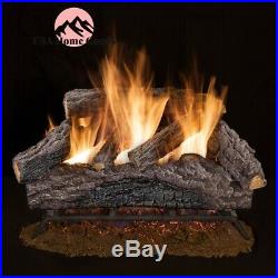 Vented Natural Gas Log Set 24 Charred River Oak Realistic Flames Home Fireplace