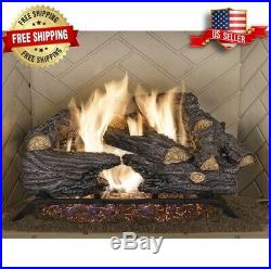 Vented Natural Gas Log Set Fireplace Insert Fire Heater Flu Chimney Indoor Home