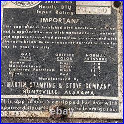 Vintage Martin Stove Mid Century Gas Propane Log Fireplace Hearth Huntsvillle AL